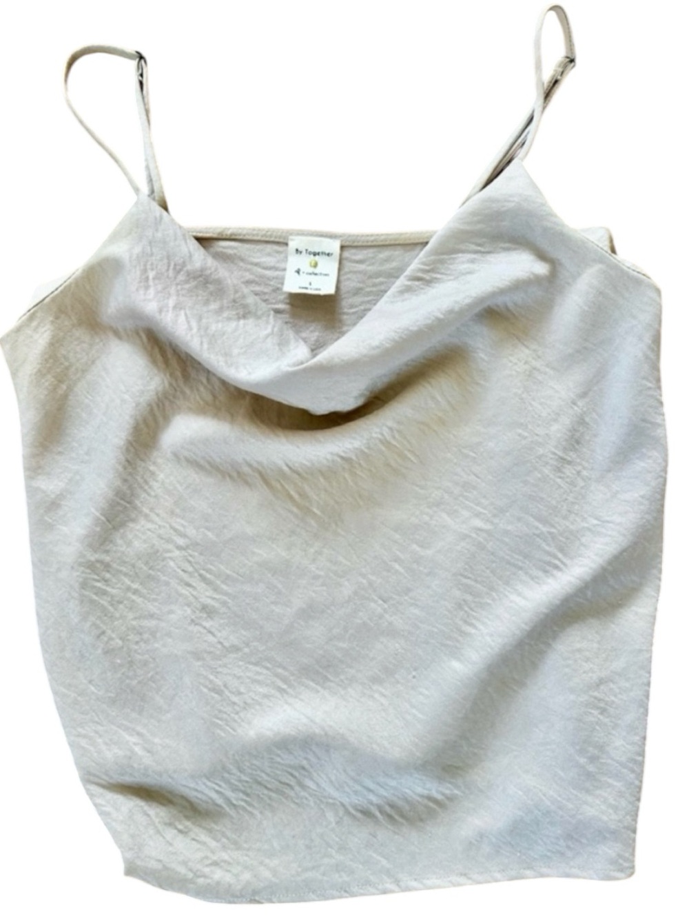 Champagne Satin Cowl Neck Camisole Minimal Slip Tank L - Picture 3 of 4